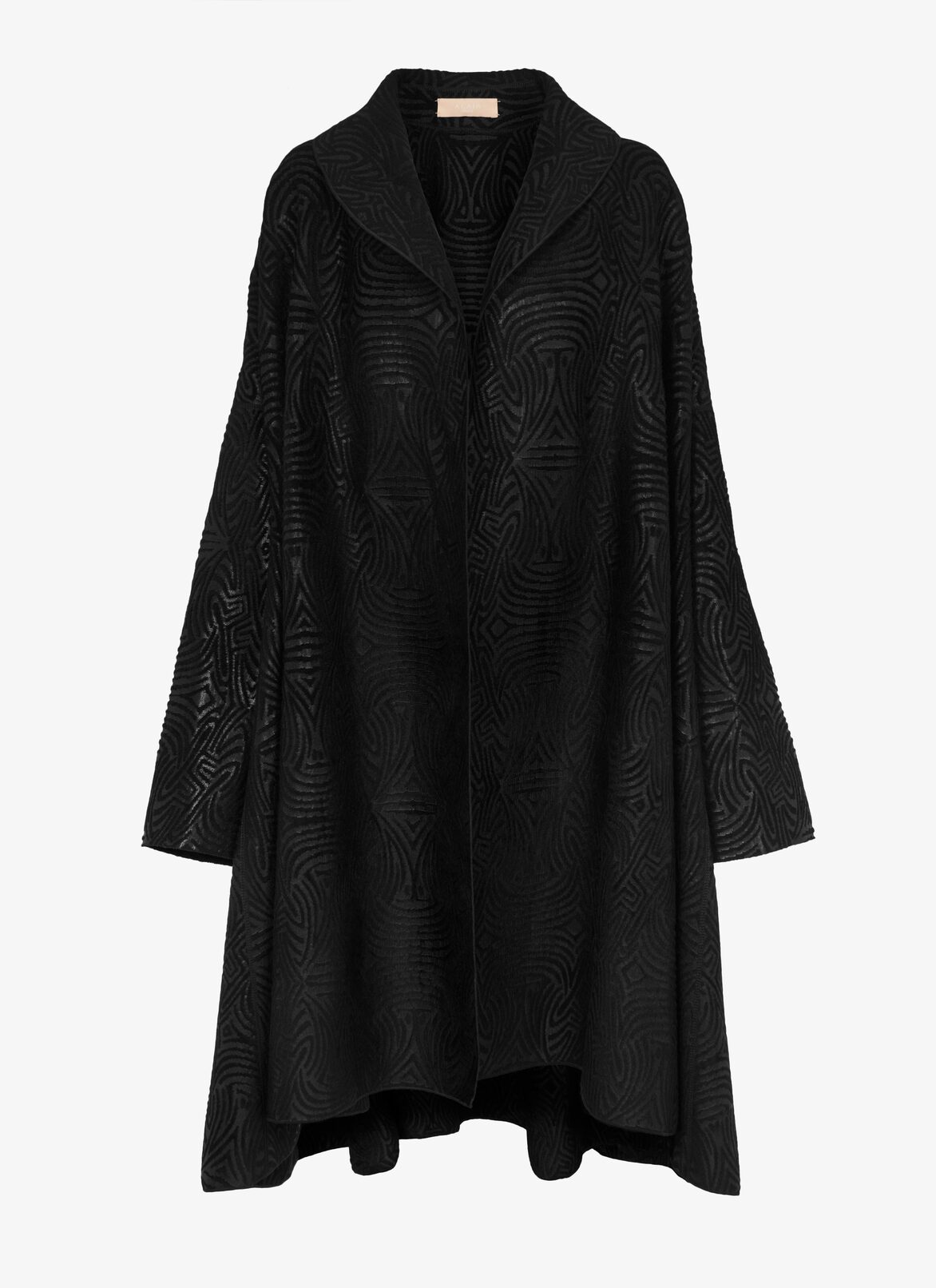 Oversize-Jacquard-Mantel aus Wolljersey ALAÏA SCHWARZ/GLÄNZEND SCHWARZ OVERSIZE-JACQUARD-MANTEL AUS WOLLJERSEY
